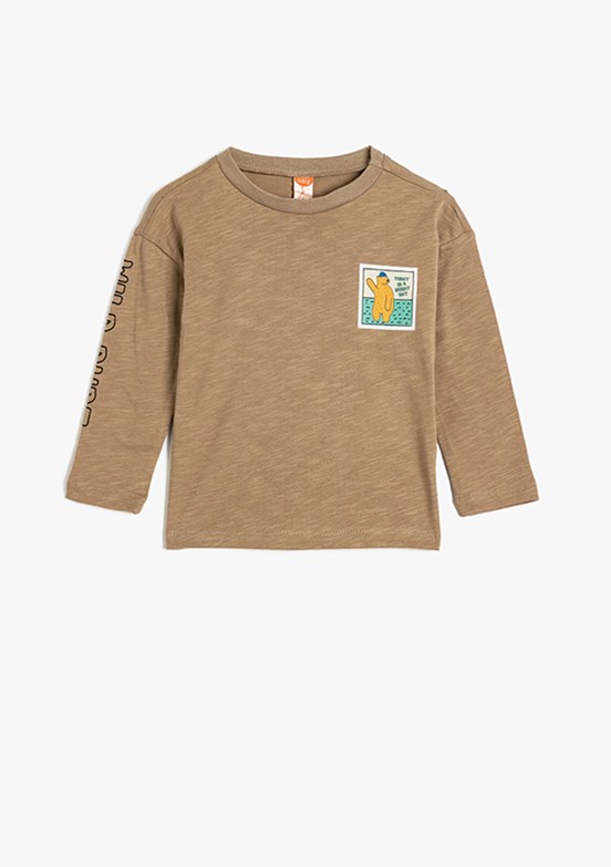 KOTON - 5WMB10214TK Erkek Bebek Kahverengi Pamuklu T-Shirt