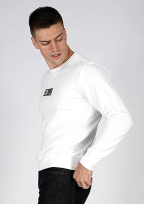 Lee Cooper Beyaz Erkek Bisiklet Yaka Sweatshirt