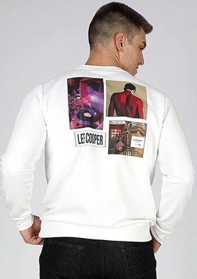 Lee Cooper Beyaz Erkek Bisiklet Yaka Sweatshirt