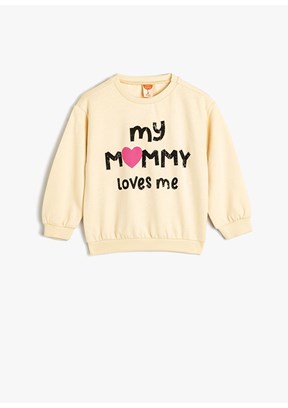 KOTON Bej Kız Bebek Baskılı Sweatshirt