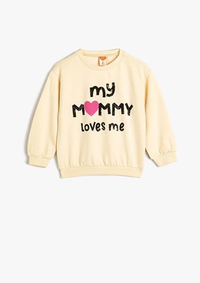 KOTON Bej Kız Bebek Baskılı Sweatshirt