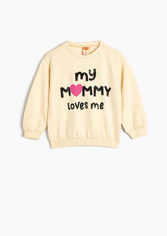 KOTON Bej Kız Bebek Baskılı Sweatshirt