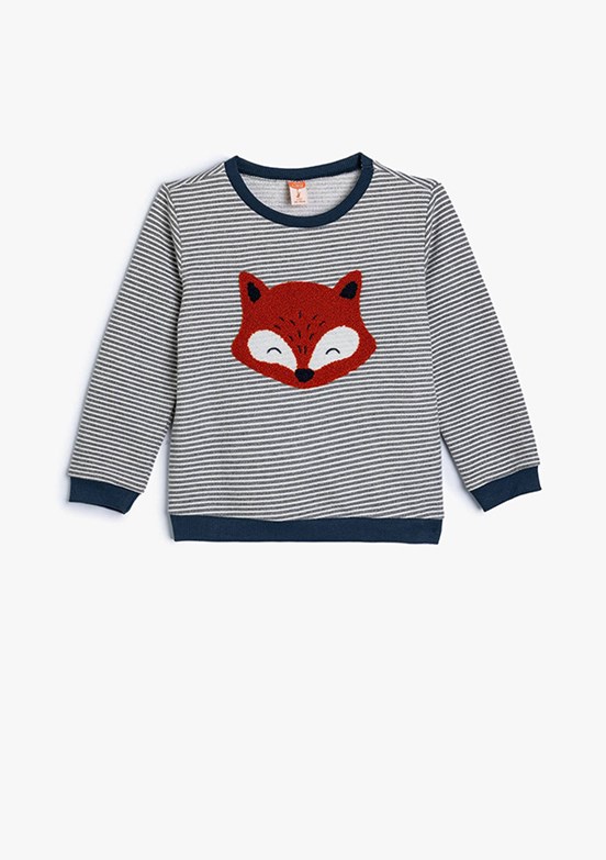 KOTON Gri Erkek Bebek Bisiklet Yaka Sweatshirt