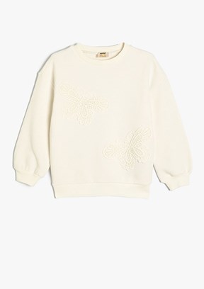 KOTON Beyaz Kız Çocuk Bisiklet Yaka Sweatshirt