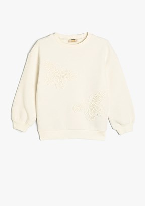 KOTON Beyaz Kız Çocuk Bisiklet Yaka Sweatshirt