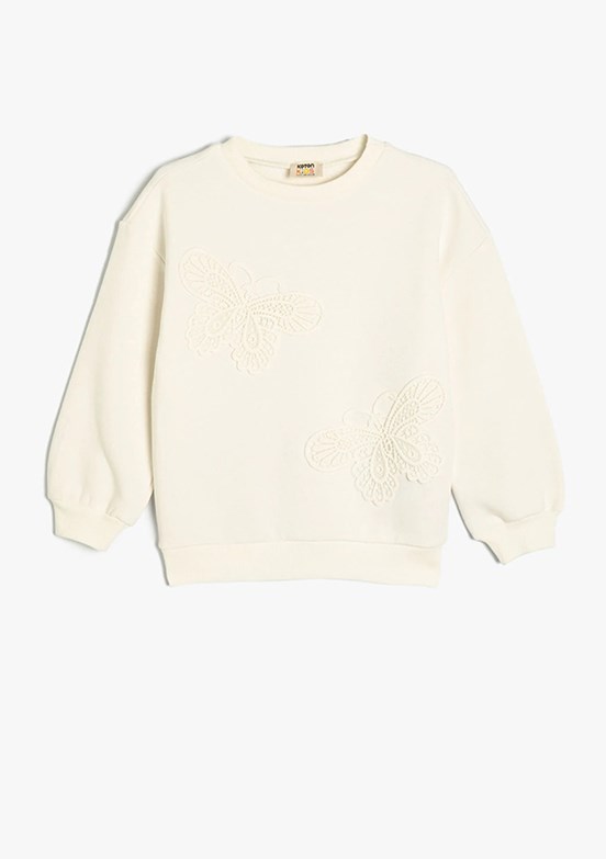 KOTON Beyaz Kız Çocuk Bisiklet Yaka Sweatshirt