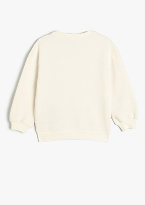KOTON Beyaz Kız Çocuk Bisiklet Yaka Sweatshirt