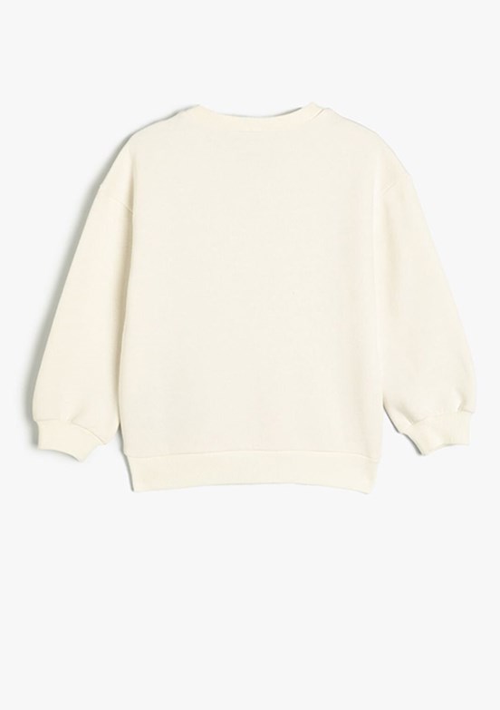 KOTON Beyaz Kız Çocuk Bisiklet Yaka Sweatshirt