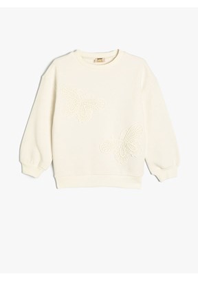 KOTON Beyaz Kız Çocuk Bisiklet Yaka Sweatshirt