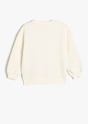 KOTON Beyaz Kız Çocuk Bisiklet Yaka Sweatshirt