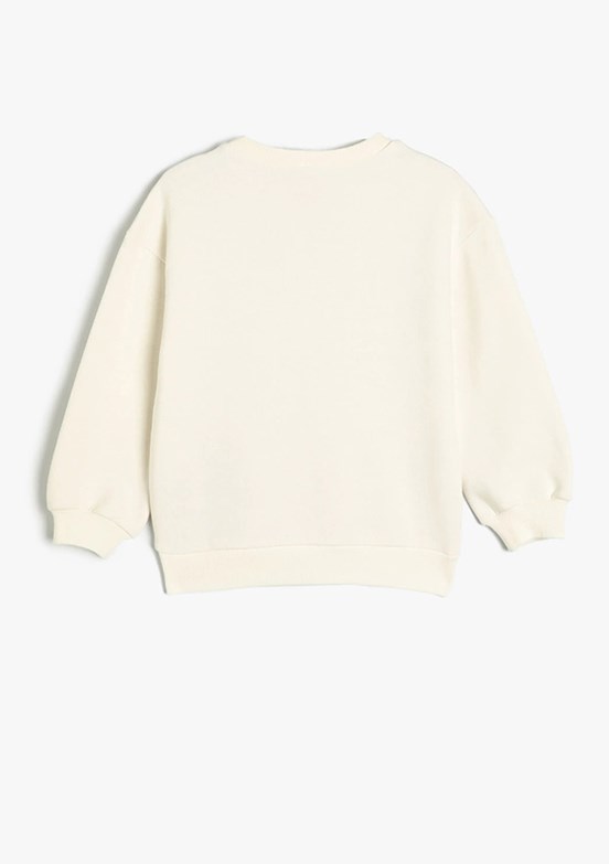 KOTON Beyaz Kız Çocuk Bisiklet Yaka Sweatshirt