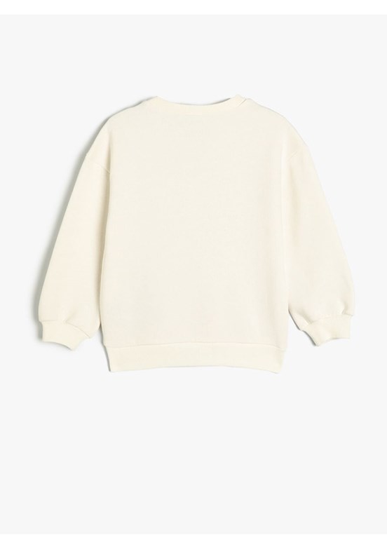 KOTON Beyaz Kız Çocuk Bisiklet Yaka Sweatshirt
