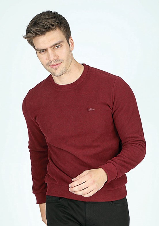 Lee Cooper Bordo Erkek Bisiklet Yaka Sweatshirt