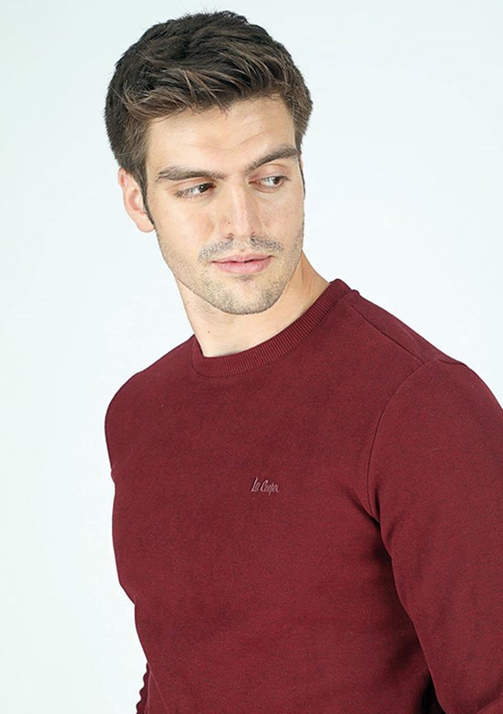 Lee Cooper Bordo Erkek Bisiklet Yaka Sweatshirt
