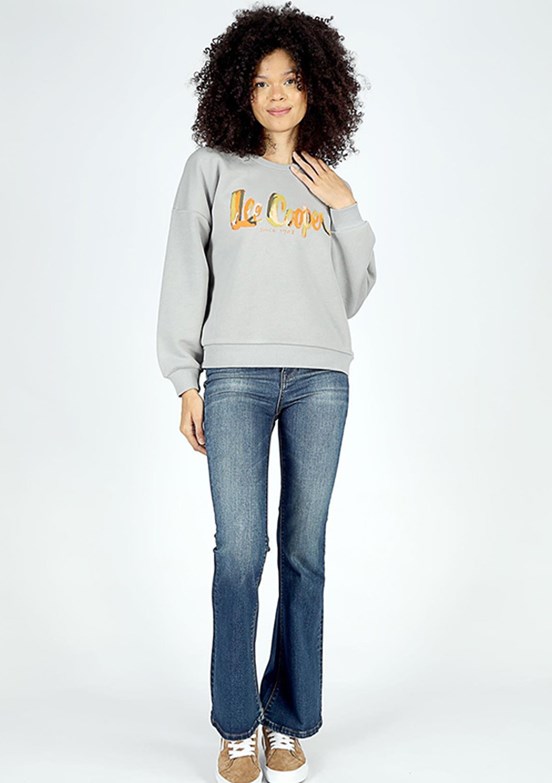 Lee Cooper Gri Kadın Bisiklet Yaka Sweatshirt