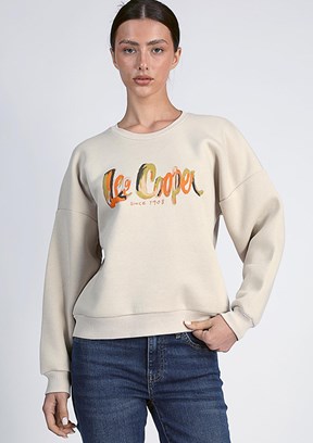 Lee Cooper Bej Kadın Bisiklet Yaka Sweatshirt