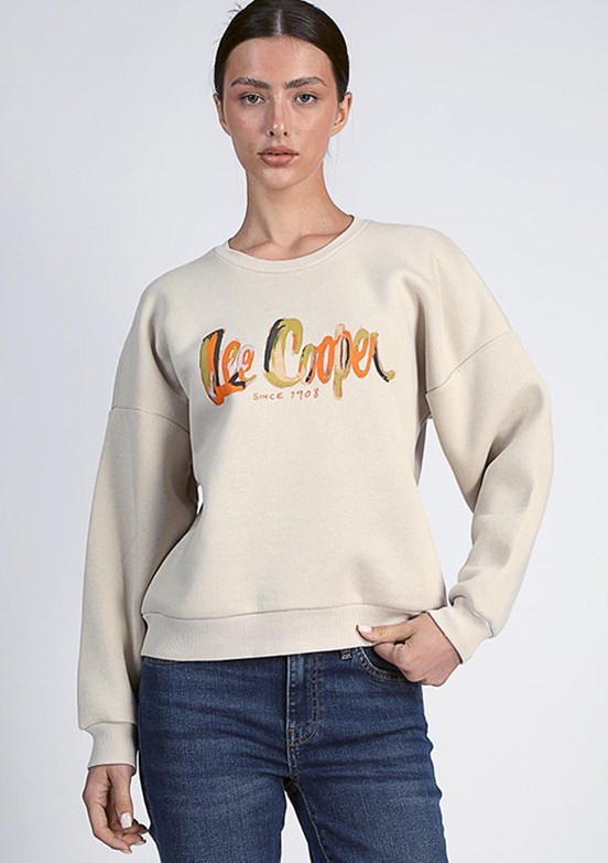 Lee Cooper Bej Kadın Bisiklet Yaka Sweatshirt