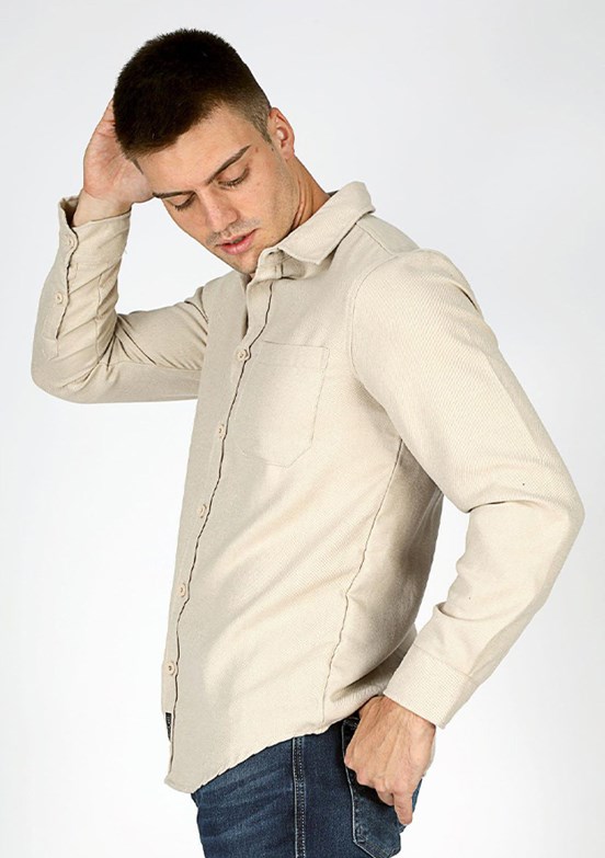 Lee Cooper Bej Erkek Dokuma Gömlek