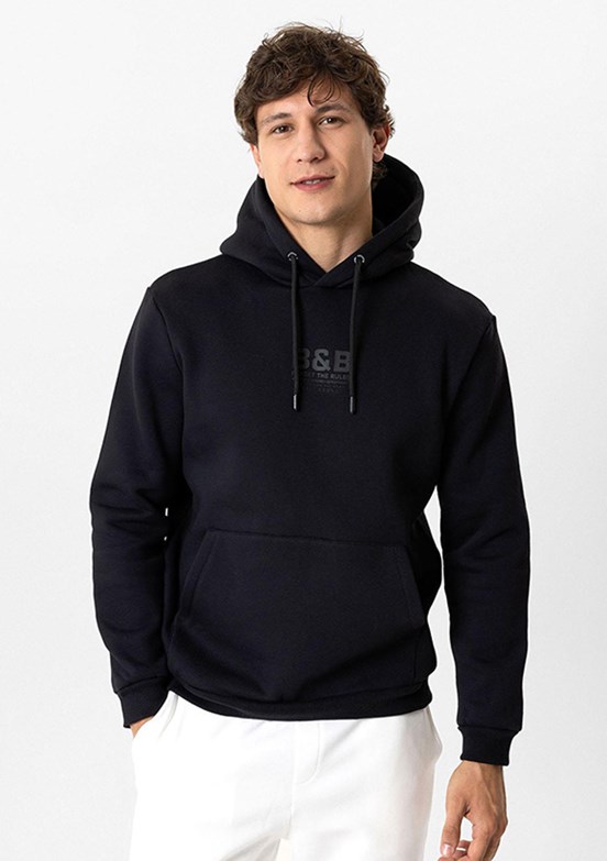 BACKANDBOND - B34W12035 Erkek Siyah Kapüşonlu Sweatshirt