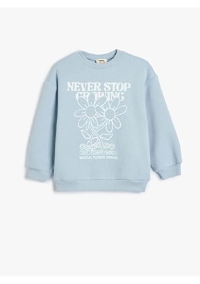 KOTON Mavi Kız Bebek Baskılı Sweatshirt
