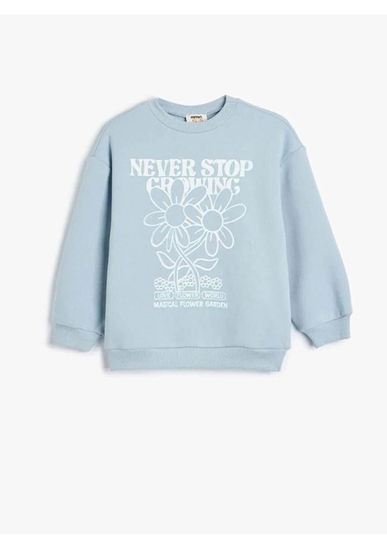 KOTON Mavi Kız Bebek Baskılı Sweatshirt