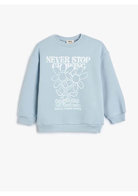 KOTON Mavi Kız Bebek Baskılı Sweatshirt
