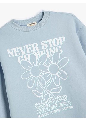 KOTON Mavi Kız Bebek Baskılı Sweatshirt