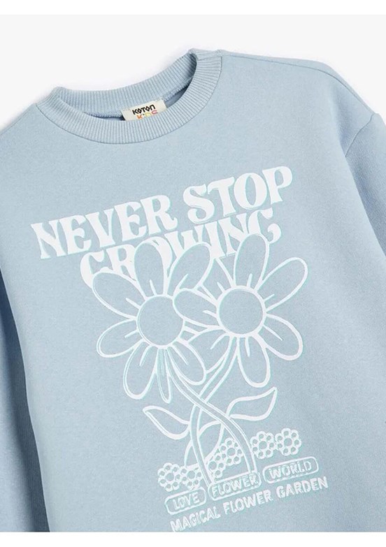 KOTON Mavi Kız Bebek Baskılı Sweatshirt