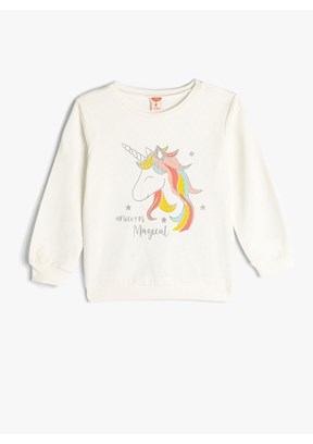 KOTON Beyaz Kız Bebek Baskılı Sweatshirt
