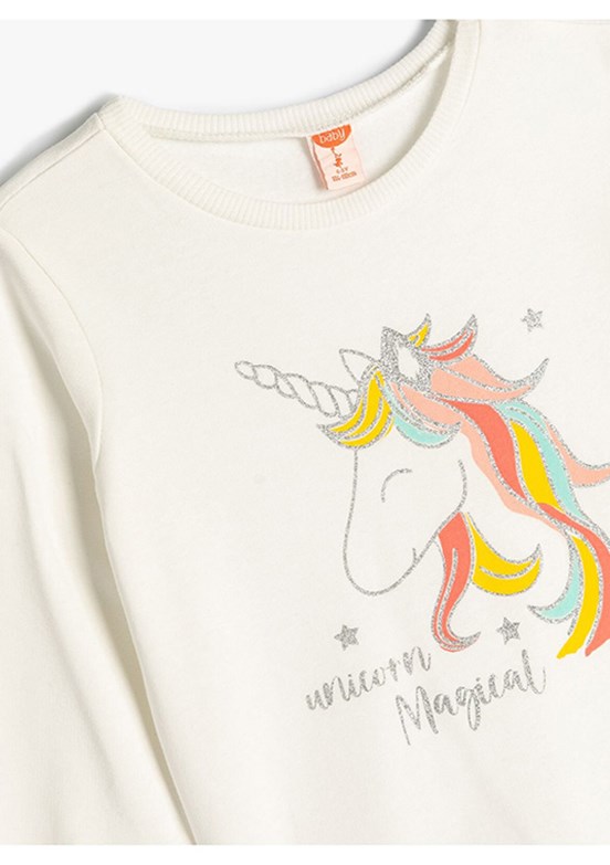 KOTON Beyaz Kız Bebek Baskılı Sweatshirt