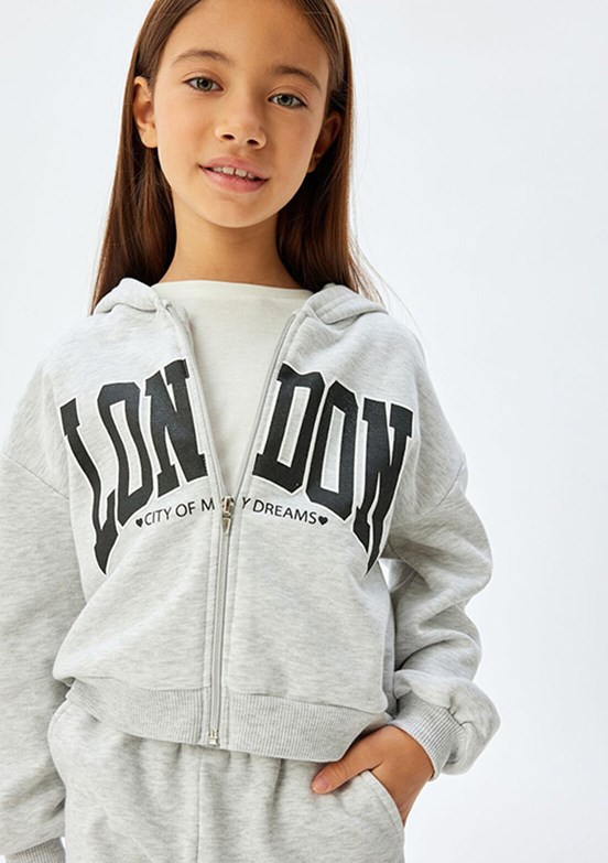 KOTON Gri Kız Çocuk Baskılı Sweatshirt