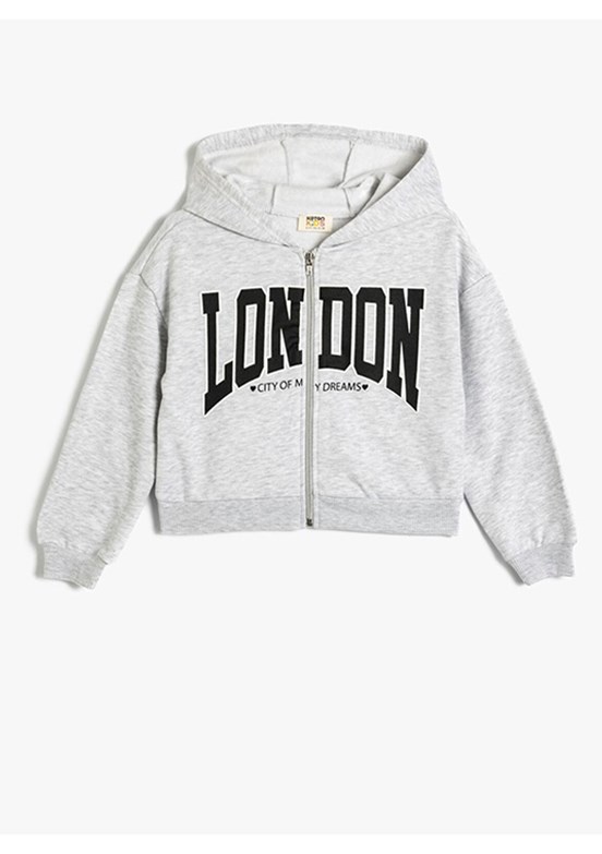 KOTON Gri Kız Çocuk Baskılı Sweatshirt