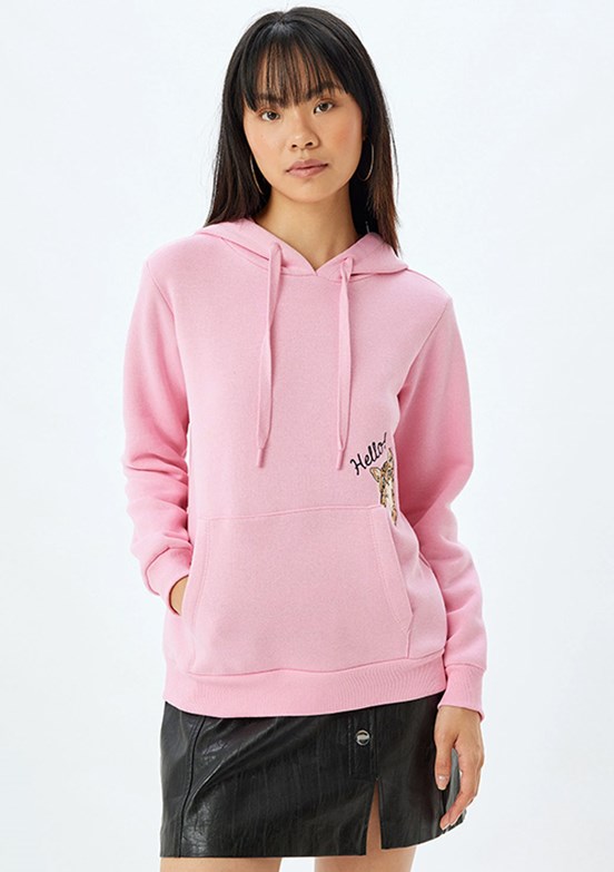 Koton Pembe Kadın Kapüşonlu Sweatshirt