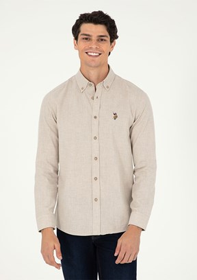 US POLO ASSN Bej Erkek Uzun Kol Gömlek