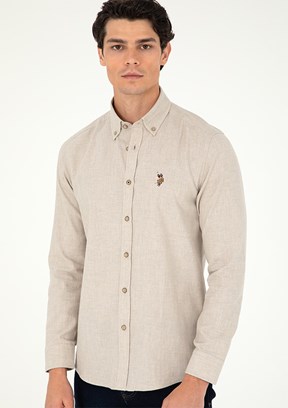 US POLO ASSN Bej Erkek Uzun Kol Gömlek