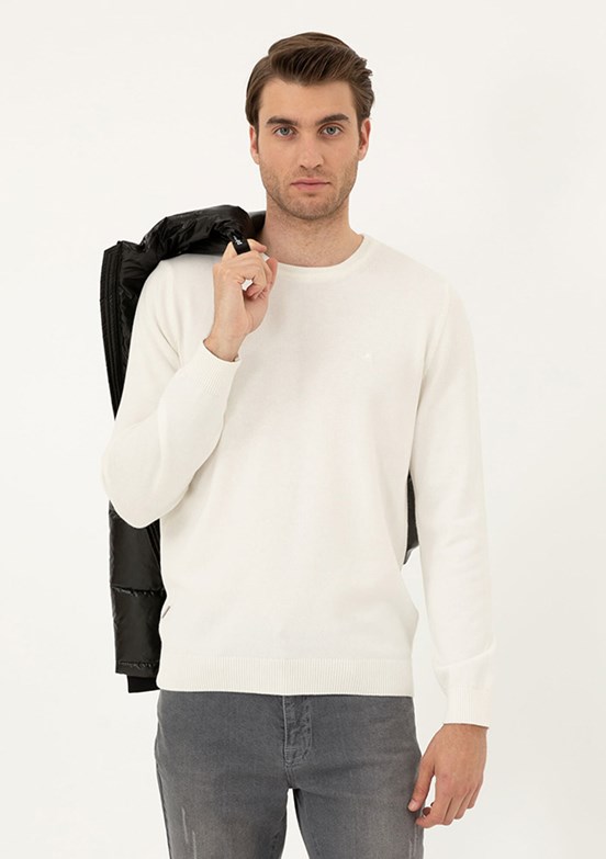 PIERRE CARDIN Beyaz Erkek Basic Kazak