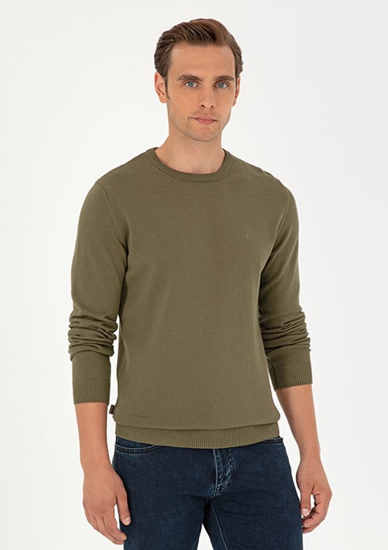 PIERRE CARDIN Yeşil Erkek Basic Kazak