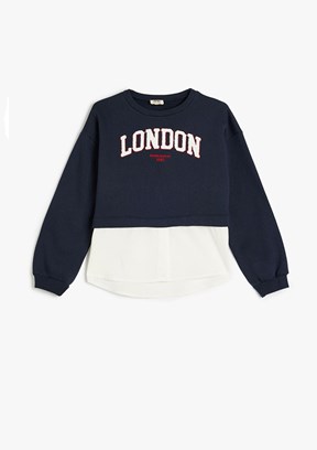 Koton Lacivert Kız Çocuk Baskılı Sweatshirt