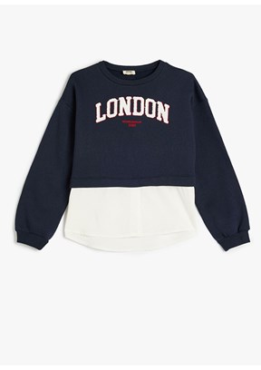 Koton Lacivert Kız Çocuk Baskılı Sweatshirt