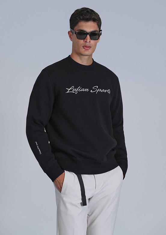 LUFIAN Siyah Erkek Baskılı Sweatshirt