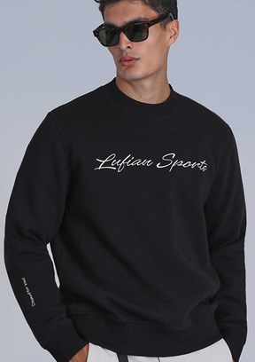 LUFIAN Siyah Erkek Baskılı Sweatshirt