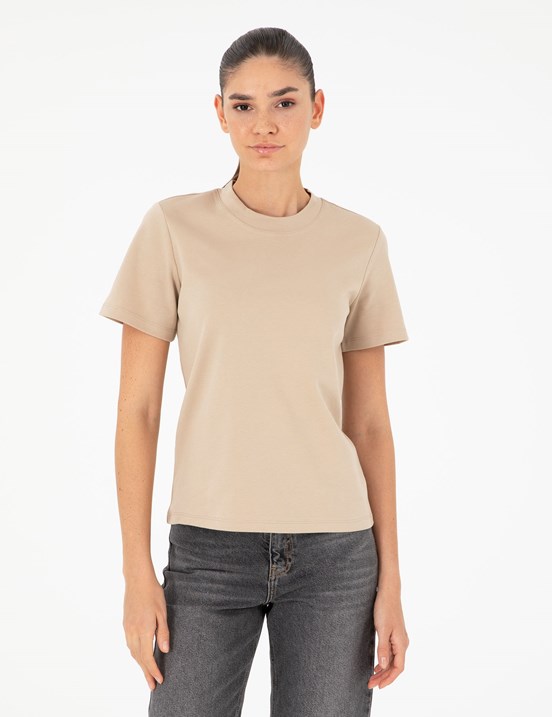 Pierre Cardin Bej Kadın Slim T-Shirt