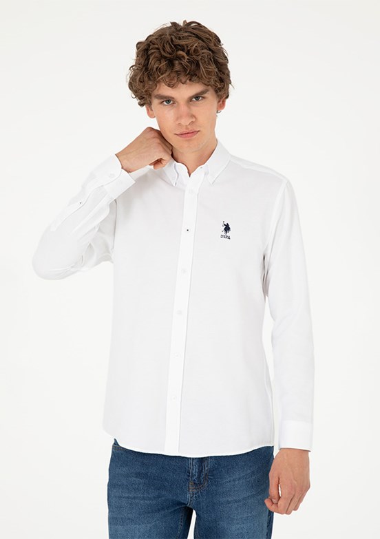 US POLO ASSN Beyaz Erkek Uzun Kol Gömlek