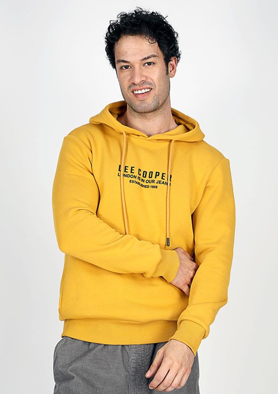 Lee Cooper Sarı Erkek Kapüşonlu Sweatshirt