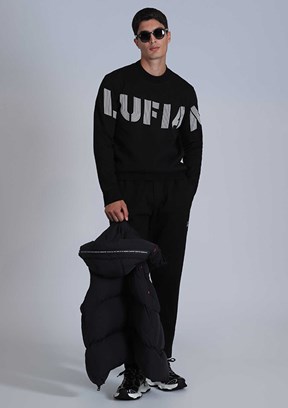 LUFIAN Siyah Erkek Baskılı Sweatshirt