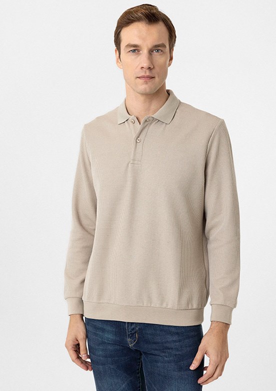 SÜVARİ Bej Erkek Polo Yaka Sweatshirt