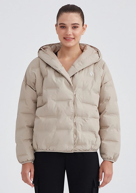 Skechers Gri Kadın Outerwear Padded Kapüşonlu Mont