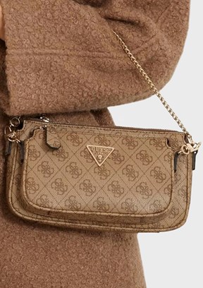 GUESS NOELLE DBL POUCH CRO - HWBG7879710 Kadın Kahverengi Çapraz Çanta