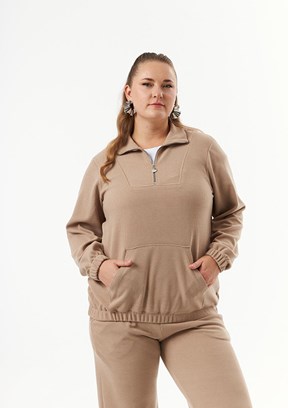 RMG Bej Kadın Fermuarlı Sweatshirt