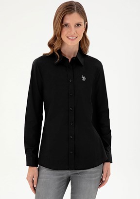 US POLO ASSN Siyah Kadın Uzun Kol Gömlek